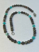 Handcrafted Grey Jasper and  turquoise stones 18” necklace with hypoallergenic stainless steel beads and clasp.  EP143