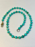 Handcrafted turquoise stone 17” necklace with hypoallergenic stainless steel beads and clasp.  EP148