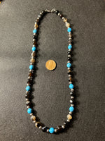 Handcrafted Smokey Onyx and Dyed Howlite necklace with hypoallergenic stainless steel beads and clasp. EP157