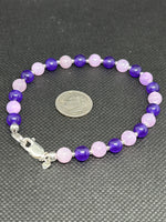 Handcrafted sterling silver with lavender and Purple Jade 8” bracelet.  SR1123