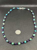 Handcrafted sterling silver with Amethyst, and Black Onyx necklace.  20” SR1130