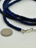 Genuine Lapis stones cut into saucer beads in a 42” necklace with sterling silver. SR 2007