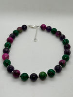 Beautify your Neck, Choker necklace in Amethyst, Malachite, Ruby zoisite, and sterling silver. SR2025