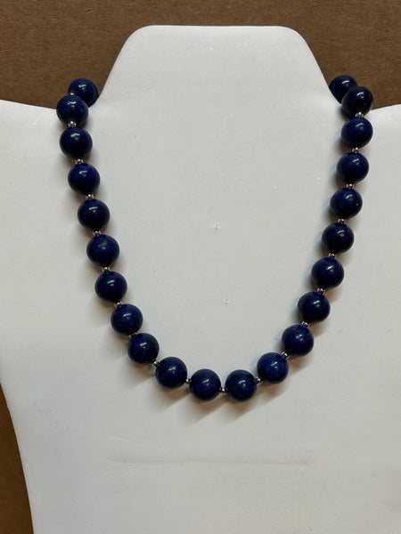 Genuine Lapis necklace with stainless steel beads and clasp 16” long, EP179