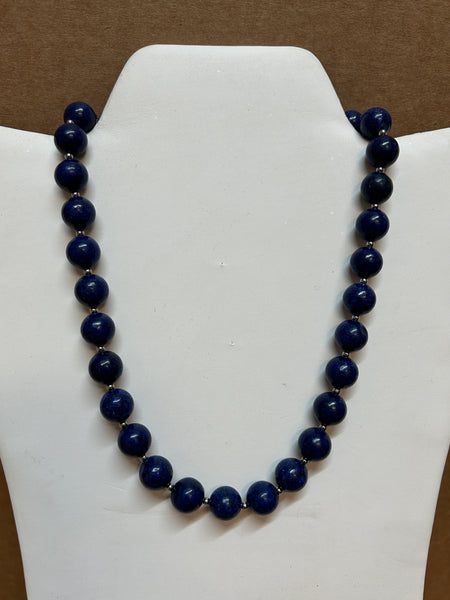 Genuine Lapis with stainless steel beads and clasp, 18”, 12mm Lapis beads necklace