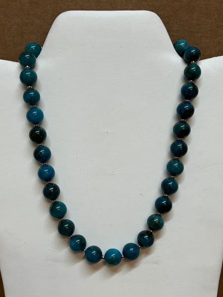 Genuine Apatite stones (12) mm necklace with stainless steel beads and clasp.  EP184