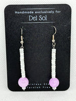 Stainless steel with Mother of pearl and Pink Jade earrings.  EP204