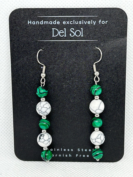 Malachite and Howlite earrings with stainless steel wires and beads.  EP202