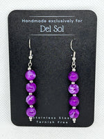 Purple glass bead earrings with stainless steel wires and beads.  EP198