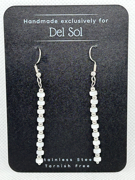 Mother of Pearl earrings with tarnish free stainless steel wires and beads. EP195