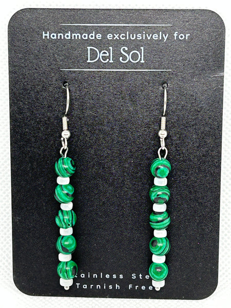 Malachite and mother of Pearl earrings with stainless steel earrings EP194