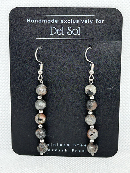 Greystone earrings with stainless steel wires and beads.  EP193