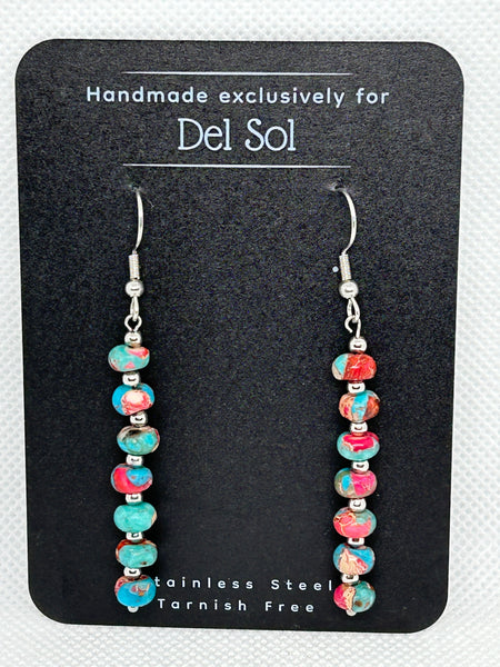 Composite stone earrings with stainless steel wires and beads.  EP191