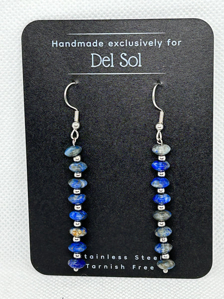 Lapis earrings with stainless steel wires and beads.  EP190