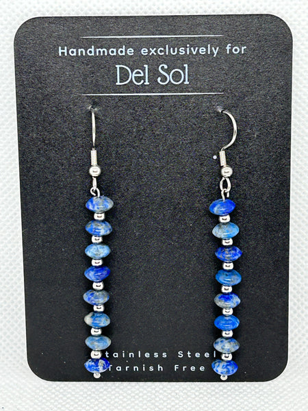 Lapis earrings with stainless steel wires and beads.  EP189