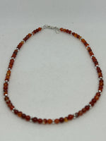 Genuine Carnelian stone (4mm) with sterling silver saucers necklace.  14.5” long, SR2060