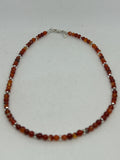 Genuine Carnelian stone (4mm) with sterling silver saucers necklace.  14.5” long, SR2060