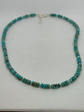 Kingman turquoise saucer beads (6mm) with sterling silver necklace. Adjustable from 20 to 22” long.  SR2059