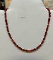 Genuine Carnelian stone (4mm) with sterling silver saucers necklace.  14.5” long, SR2060