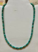 Kingman turquoise saucer beads (6mm) with sterling silver necklace. Adjustable from 20 to 22” long.  SR2059