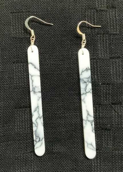 White Buffalo Style slab earrings with sterling silver.  Made by Elle Gorman. NM101