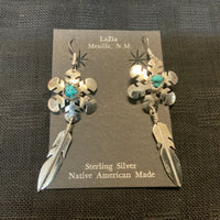 Navajo handcrafted sterling silver earrings with genuine turquoise, by Vicky Lee.  LZ651