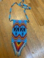 Handcrafted glass seed bead crossbody bag, 4” wide x 10” long including fringe, BZ508