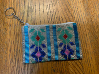 Guatemalan handcrafted glass seed bead change purse with key ring.  BZ401