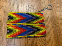 Guatemalan handcrafted glass seed bead change purse with attached key ring. BZ407