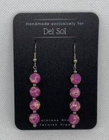 Man made Purple vein stone earrings with hypoallergenic stainless steel beads and ear wires.  EP139