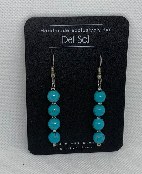 Genuine Howlite (dyed turquoise) stone earrings with hypoallergenic beads and ear wires.  EP132