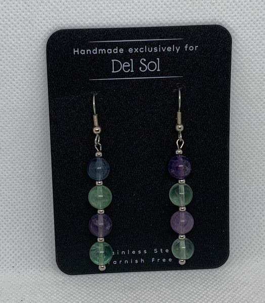 Genuine Flourite stone earrings with hypoallergenic beads and ear wires. EP125