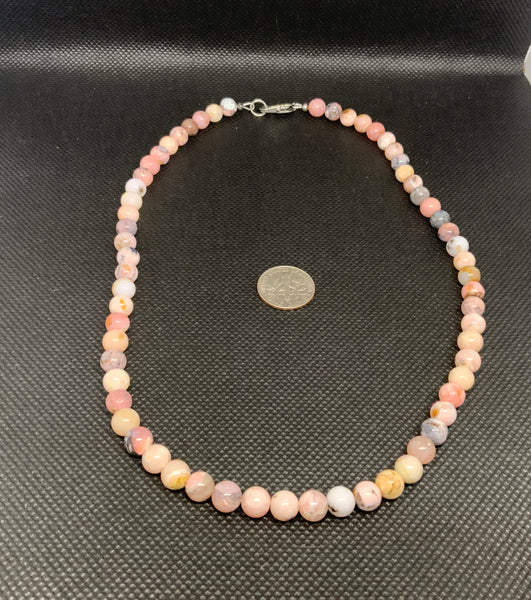 Genuine Rhodochrosite stone necklace with hypoallergenic stainless steel clasp.  18”. EP119