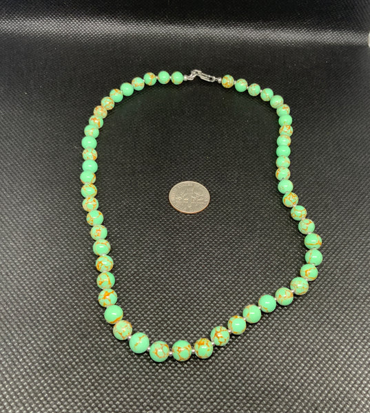 Genuine Gold Vein Howlite (in dyed green color) necklace with hypoallergenic stainless steel beads and clasp. EP118