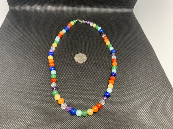 Multicolored Rainbow Agate necklace with hypoallergenic stainless steel clasp. 16”. EP110