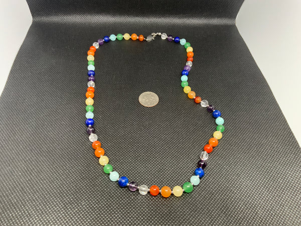 Rainbow Agate necklace with hypoallergenic stainless steel beads and clasp.  20”. EP111