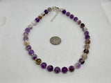 Purple Flower Jasper 8mm stone necklace with sterling silver. 16” long.  SR2049