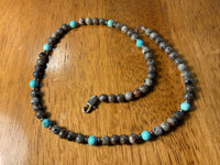 Handcrafted Grey Jasper and  turquoise stones 18” necklace with hypoallergenic stainless steel beads and clasp.  EP143