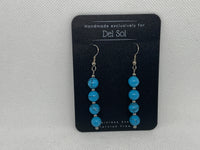 Genuine Howlite stone (dyed turquoise) earrings with hypoallergenic stainless steel beads and posts.  EP127