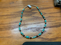 Genuine Campitos Turquoise with black onyx and sterling silver beads in a 22” length.  SR120