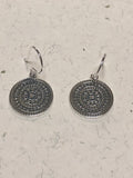 Sterling silver circular mandala earrings. PS22