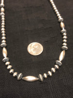 Navajo Pearl Style oxidized sterling silver beads in 21” length  JK31