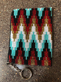 Guatemalan handcrafted glass beadwork change purse with key ring. 4” x 3”. SALE!!!