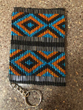 Guatemalan handcrafted glass beadwork change purse with key ring. 4” x 3” SALE!!!