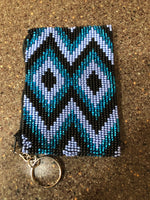 Guatemalan handcrafted glass beadwork change purse with key ring. 4” x 3”. SALE!!