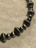 Navajo Pearl Style sterling silver oxidized beads in a 16.5 length. SR 151