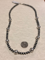 Navajo Pearl style 20” necklace in oxidized sterling silver.  Handcrafted SR149