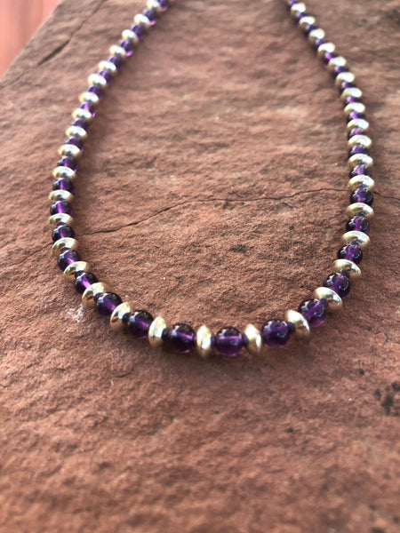 Genuine Amethyst and turquoise 4mm beads with sterling silver. 15