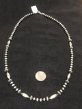 Navajo Pearl Style oxidized sterling silver beads in 21” length  JK31