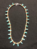 Genuine Turquoise and Spiney Oyster with sterling silver beads and clasp. Navajo Pearl Style. A.S.    AS 505